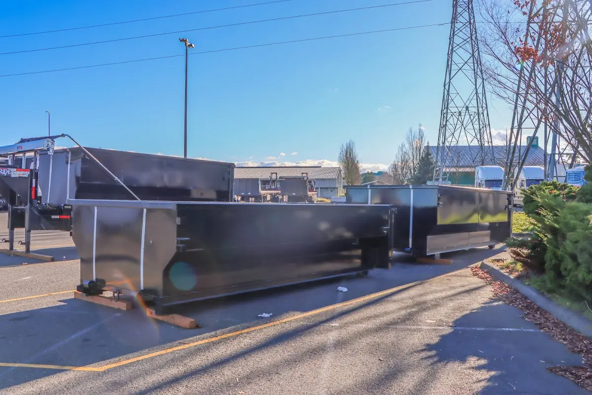 Roll-off dumpster ready for waste disposal at job site for 3 Yard Dumpster Rental in New Milford